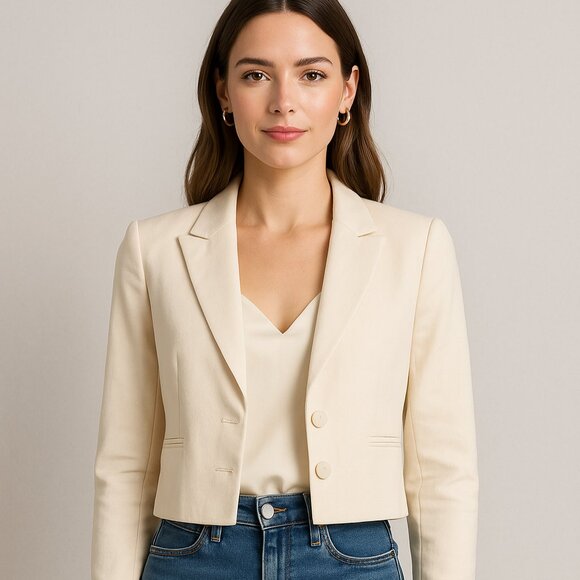 PAIGE “Argentina” Cropped Double Button Blazer in Cream – Size 6 | New With Tags - Picture 1 of 6